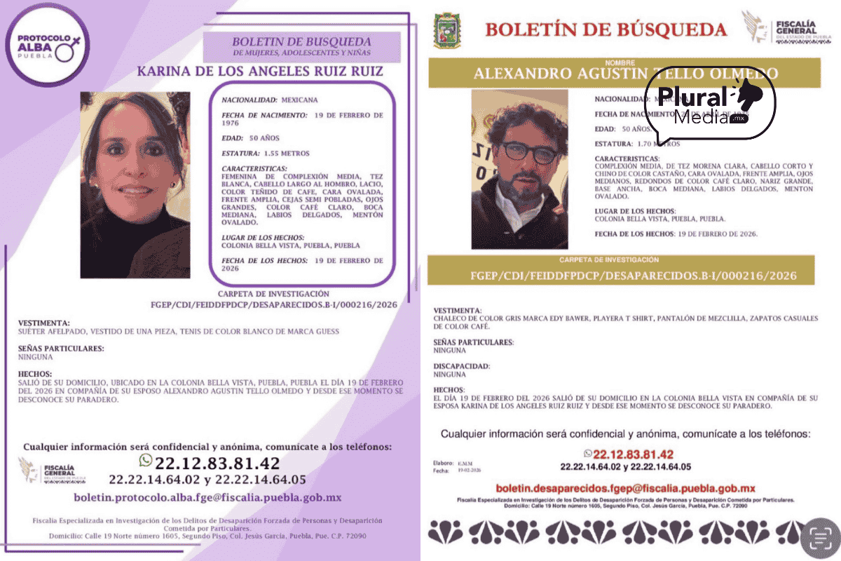 Boletines de búsqueda de Karina de los Ángeles Ruiz Ruiz y Alexander Agustín Tello Olmedo