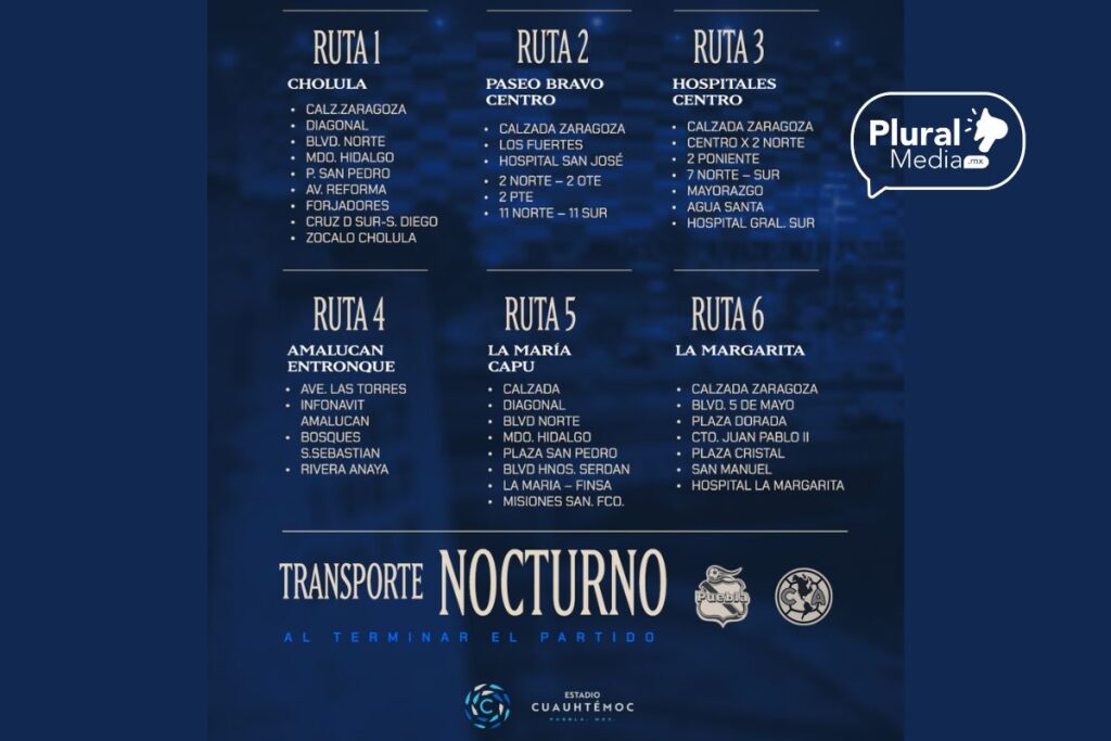 transporte nocturno para el Puebla vs América