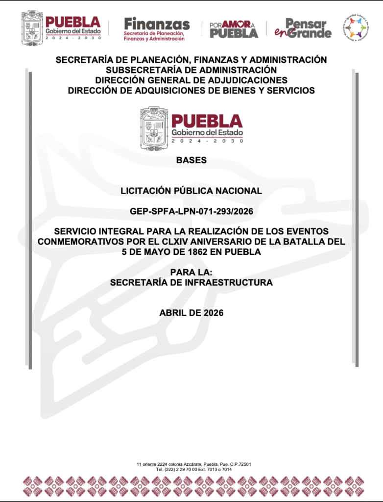 licitacion organizacion actividades de batalla de puebla